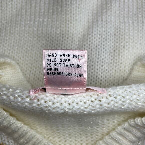 Vintage Knit Sweater Womens Size Medium M Cream Gold Metallic V Neck Beaded 90s - Picture 7 of 8